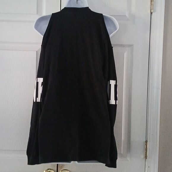 Pink Victoria's Secret black white long sleeve could shoulder t shirt Sz M - Picture 6 of 7